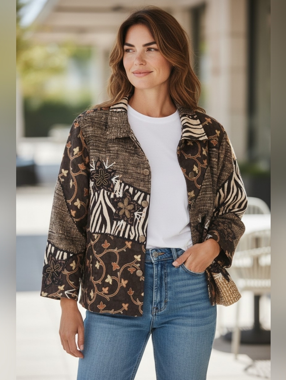 Coldwater Creek Vintage Mixed Media Ornate Patchwork Jacket Size M
